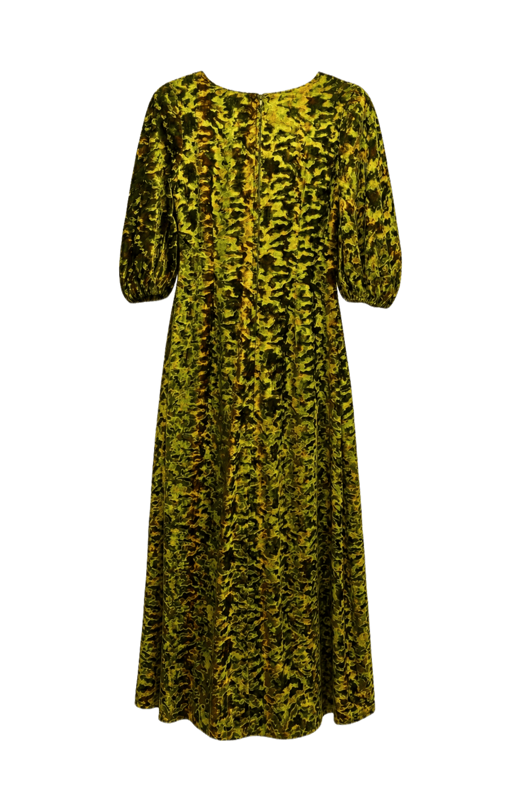 1980s Green Velour Maxi Dress - Back View