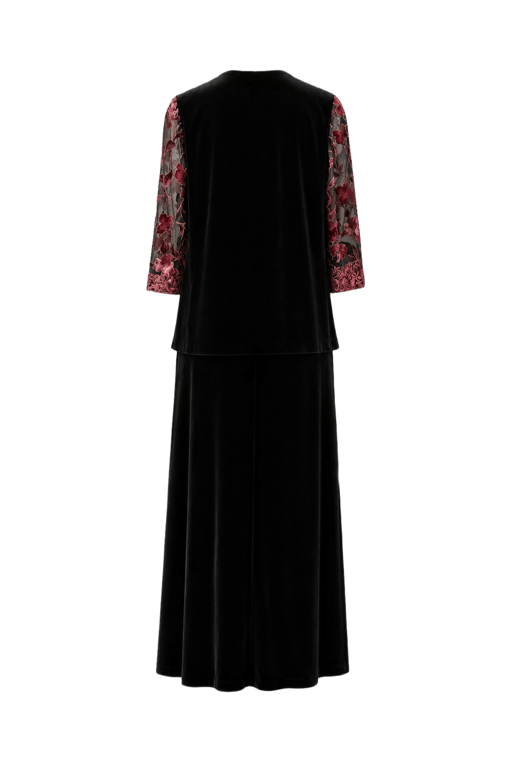 1980s Black Velvet Floral Print Jacket and Dress - Back View