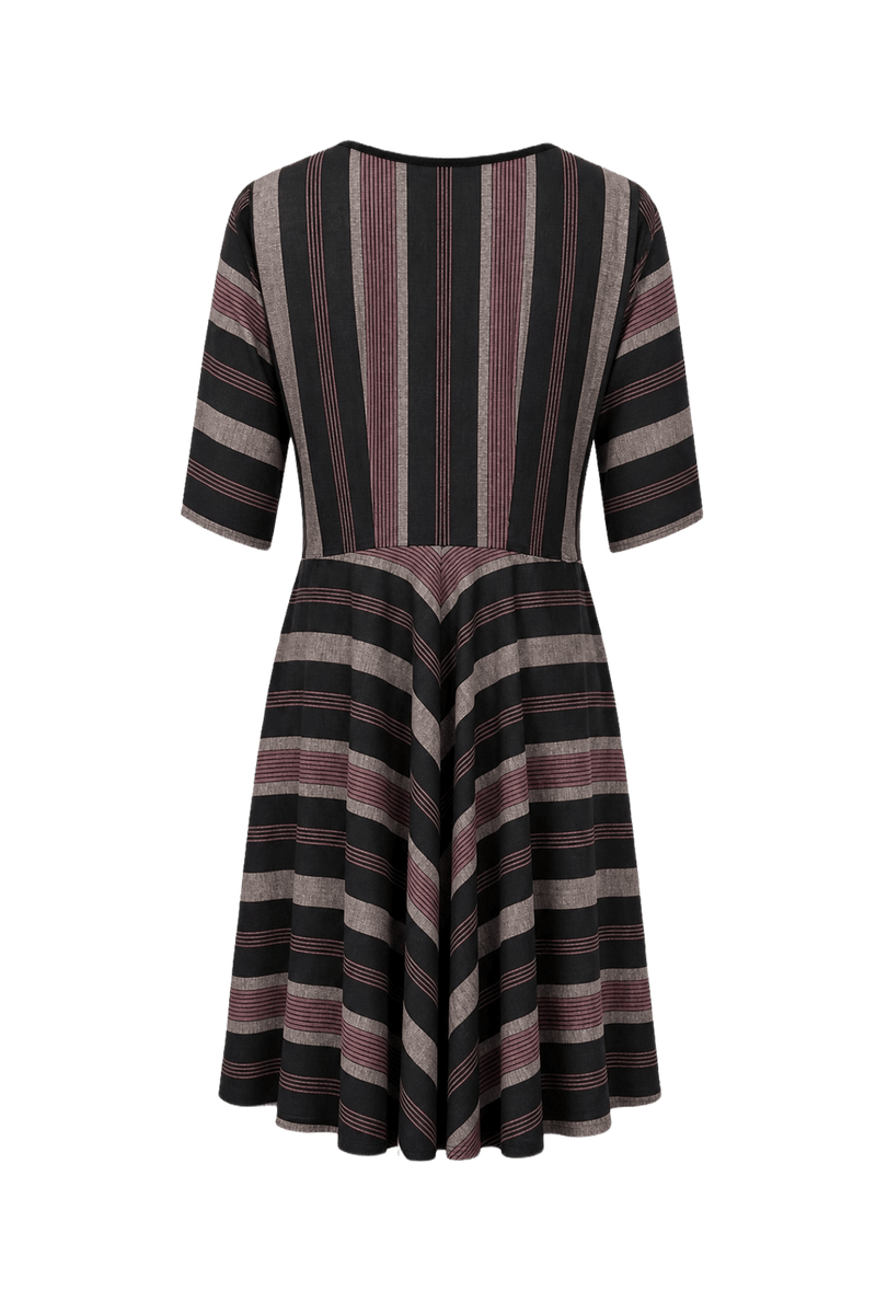 1970s Black Red Cotton Blend Dress - Back View
