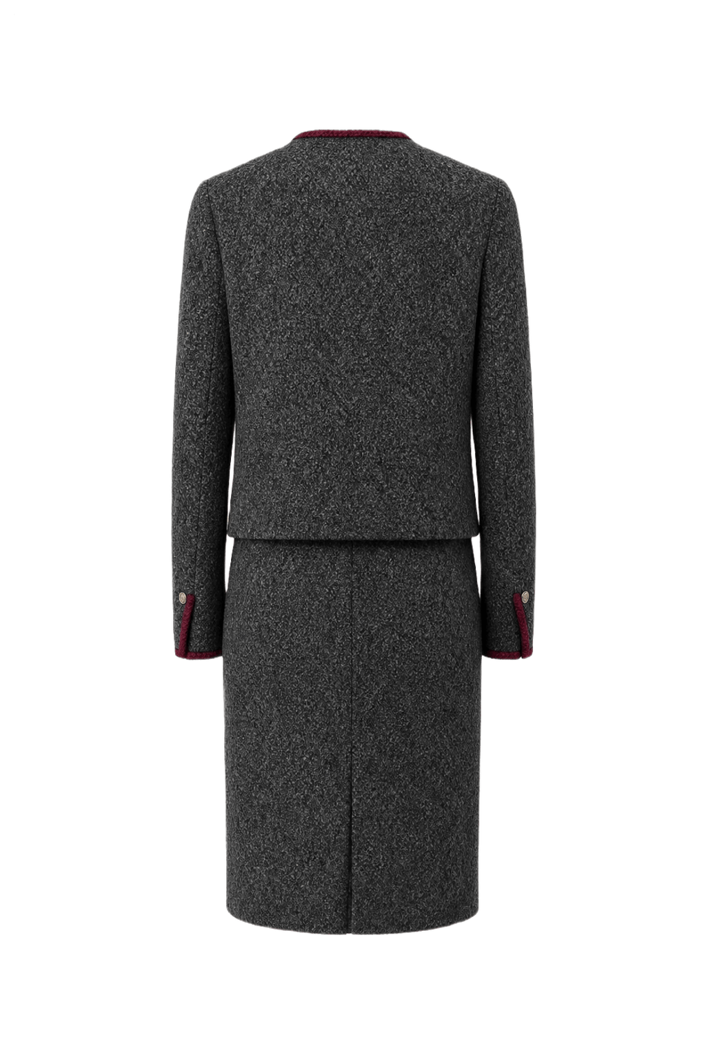 1970s Dark Grey Wool Blend Skirt Suit - Back View