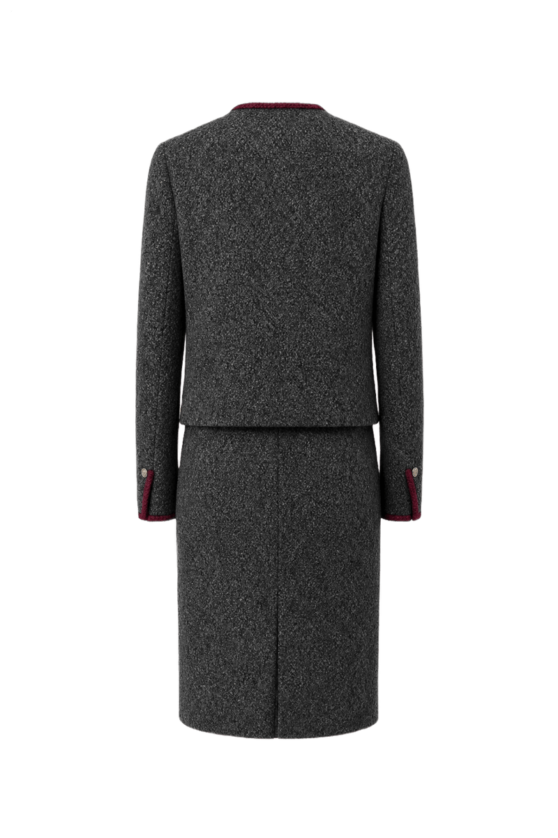 1970s Dark Grey Wool Blend Skirt Suit - Back View