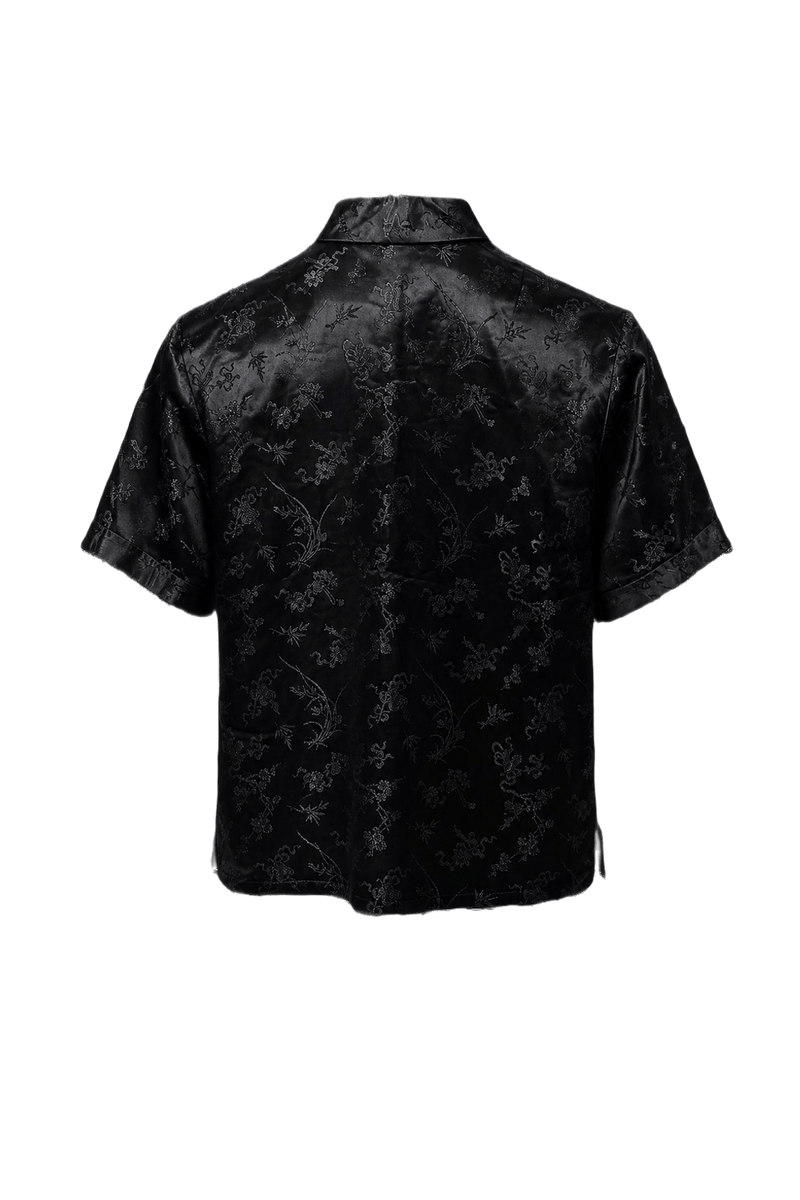 1970s Black Satin Blouse - Back View