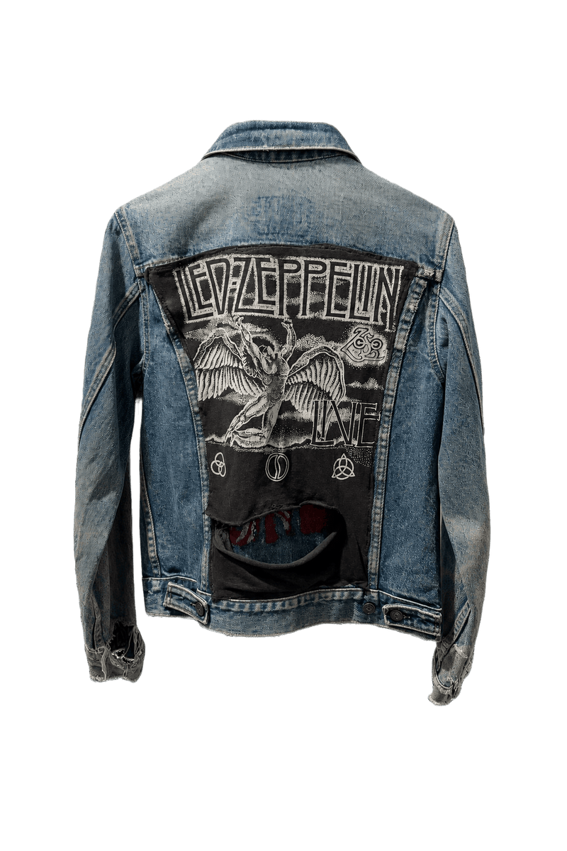 1990s Blue Denim Distressed Denim Jacket - Back View