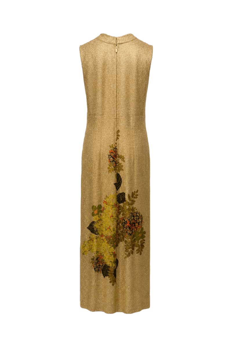 1970s Gold Metallic Fabric Maxi Dress - Back View