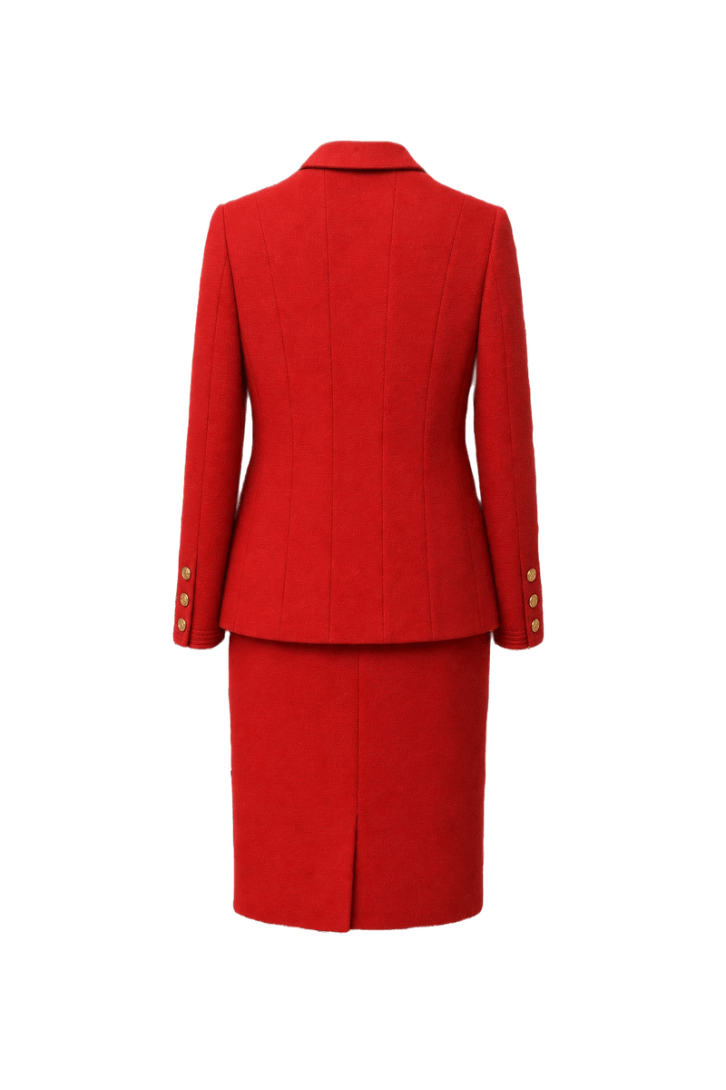 1980s Red Wool Skirt Suit - Back View