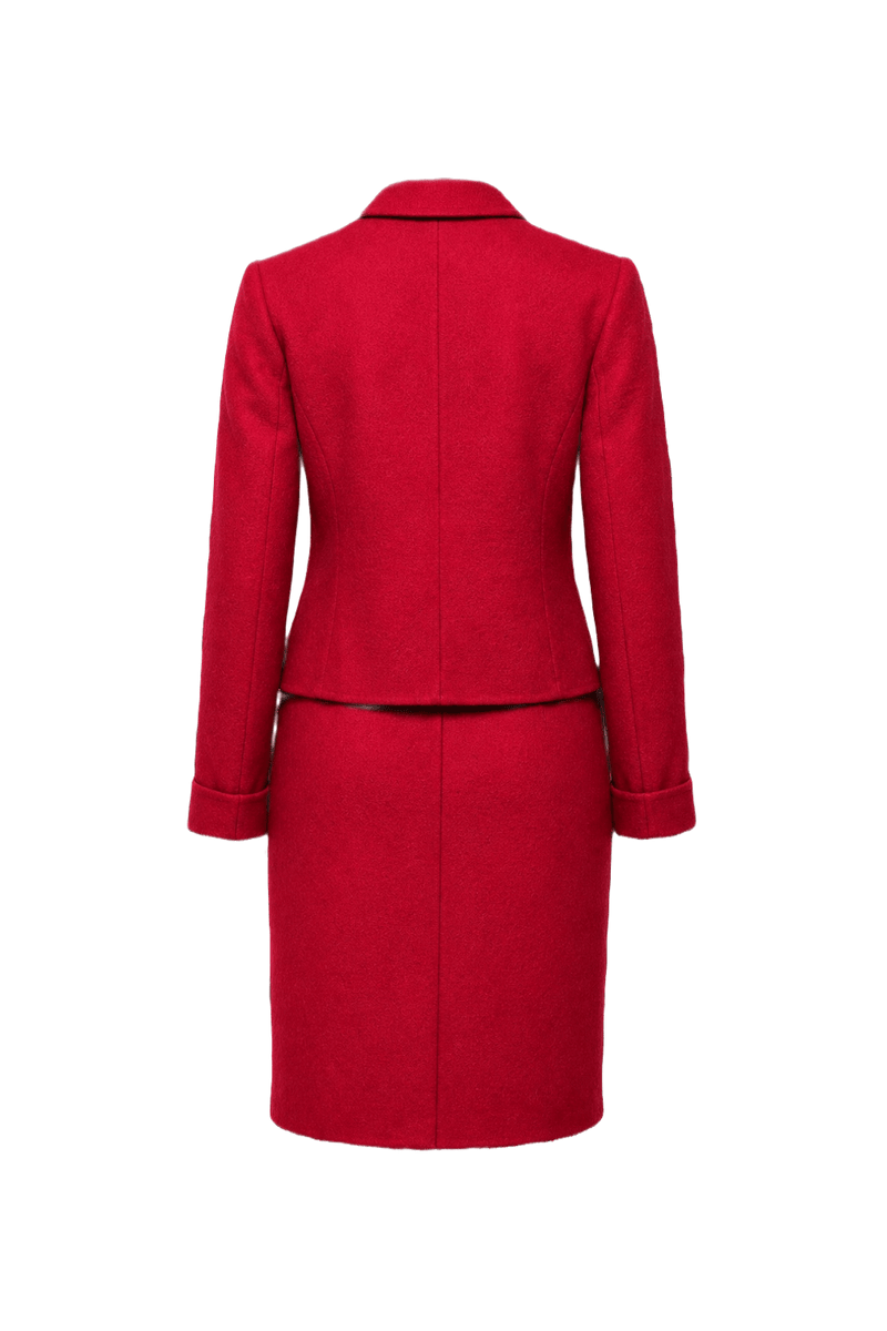 1980s Deep Red Wool Blend Skirt Suit - Back View