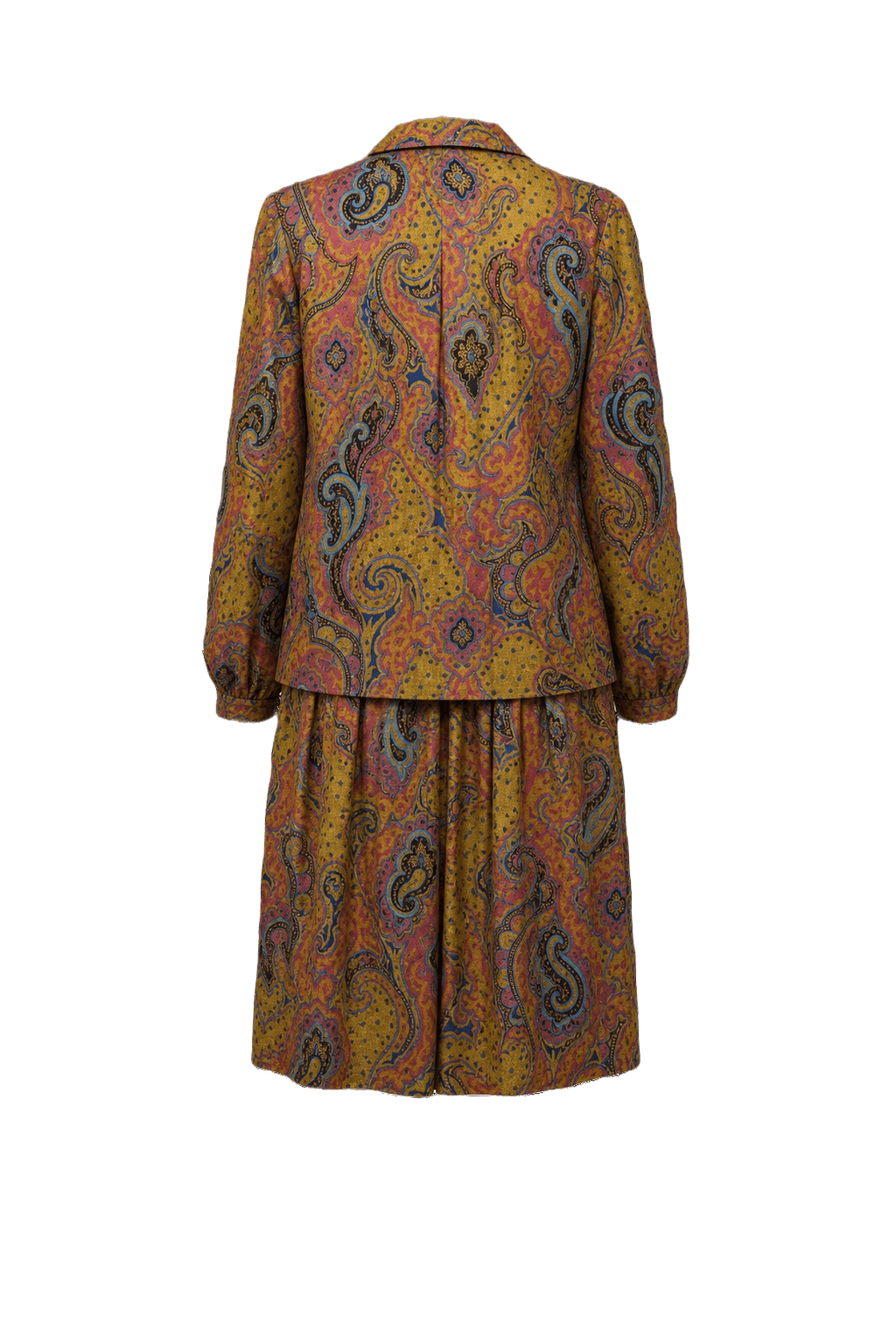 1970s Mustard Yellow Cotton Blend Blouse and Skirt Set - Back View