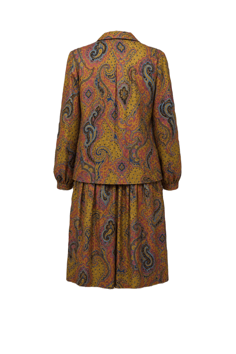 1970s Mustard Yellow Cotton Blend Blouse and Skirt Set - Back View