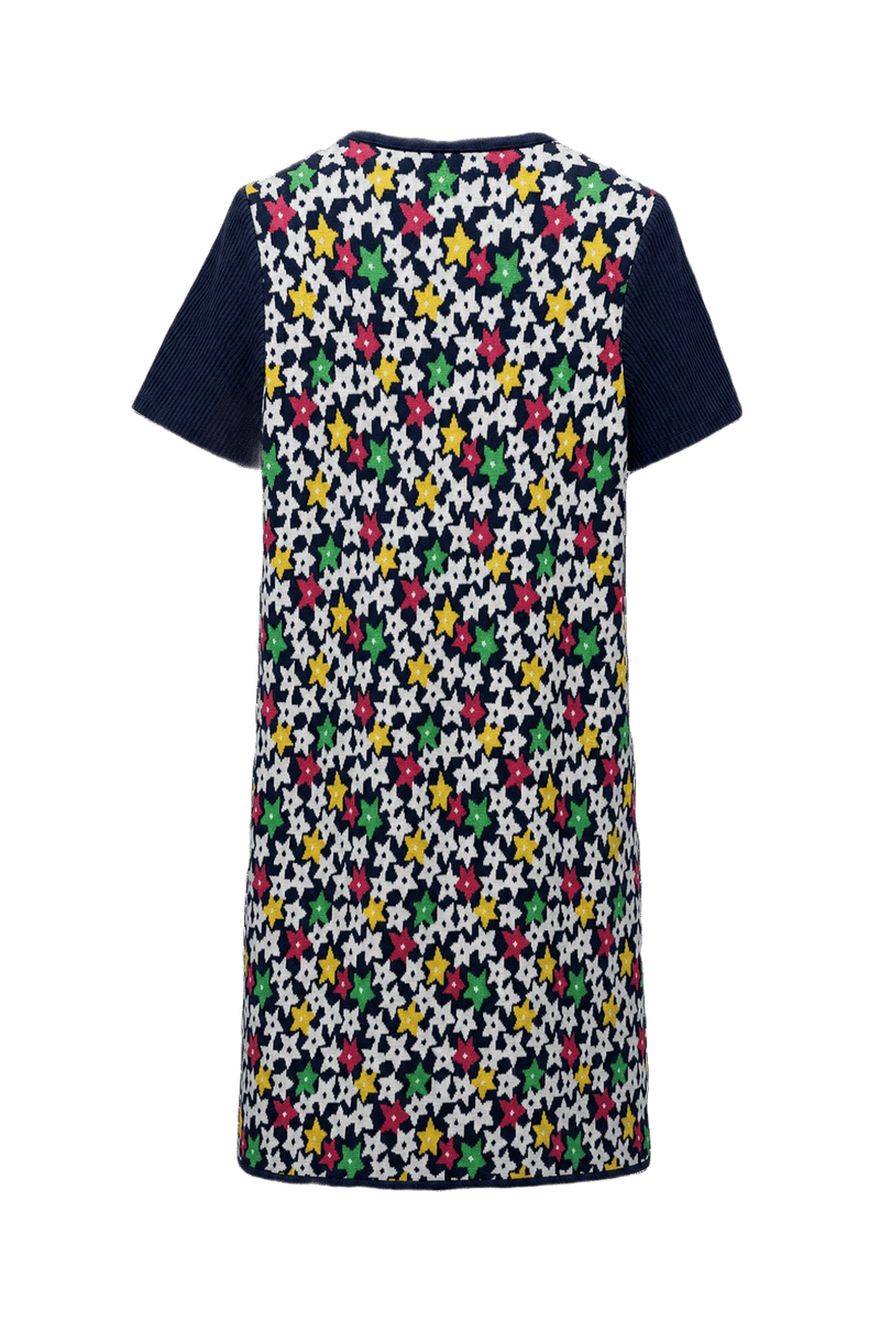 1970s Navy Blue Knit Dress - Back View