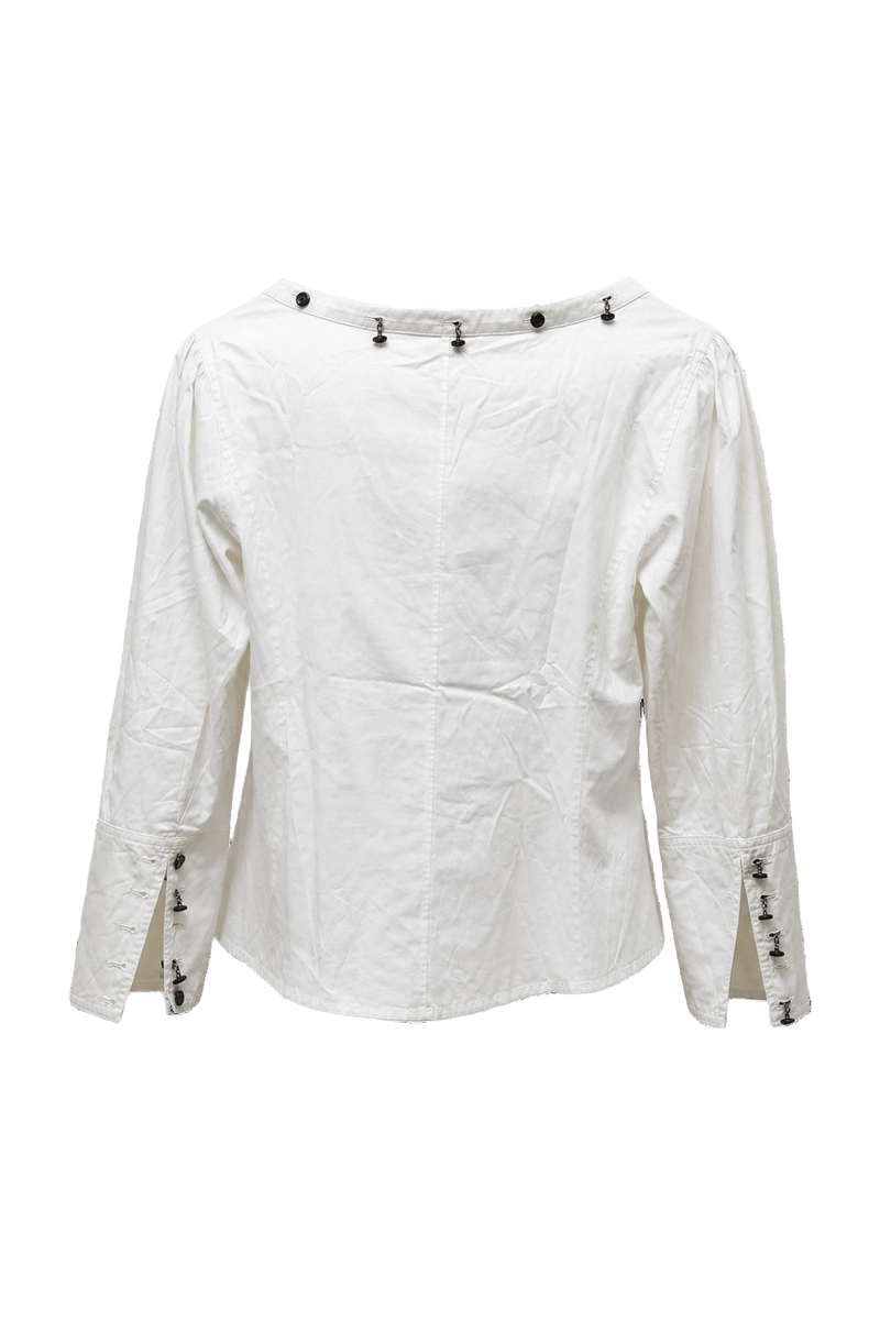 1990s White Cotton Blend Blouse - Back View