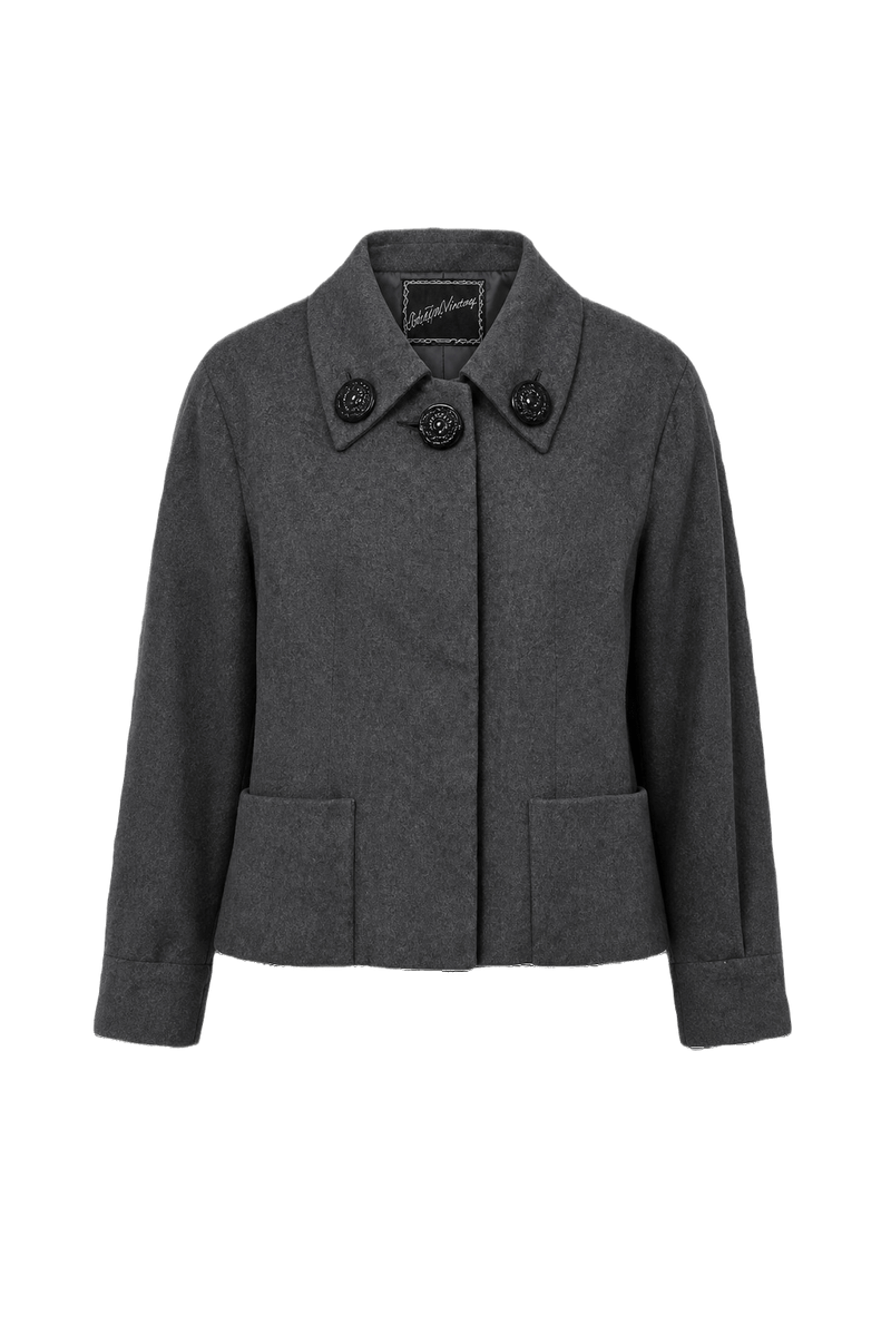 1960s Charcoal Grey Wool Blend Jacket - Back View