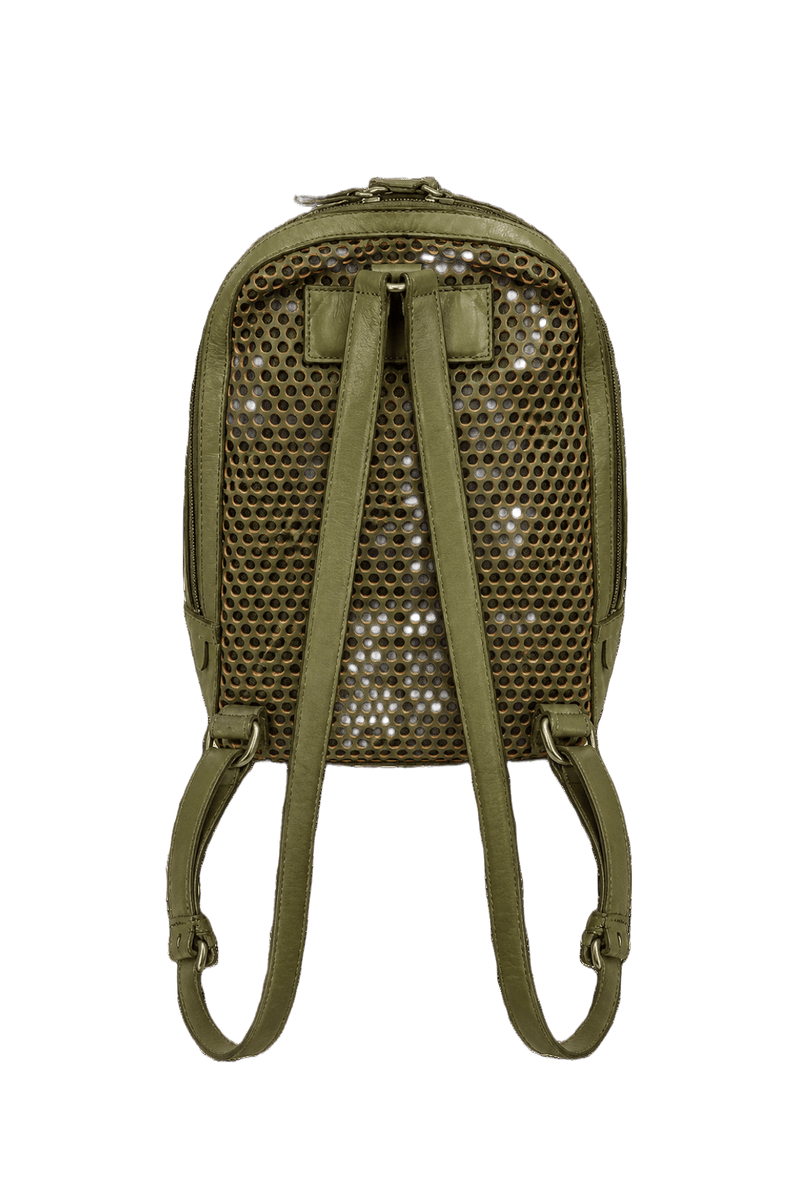 1990s Green Leather Backpack - Back View