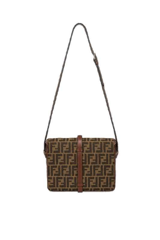 1990s Brown Fabric Fendi Shoulder Bag - Back View
