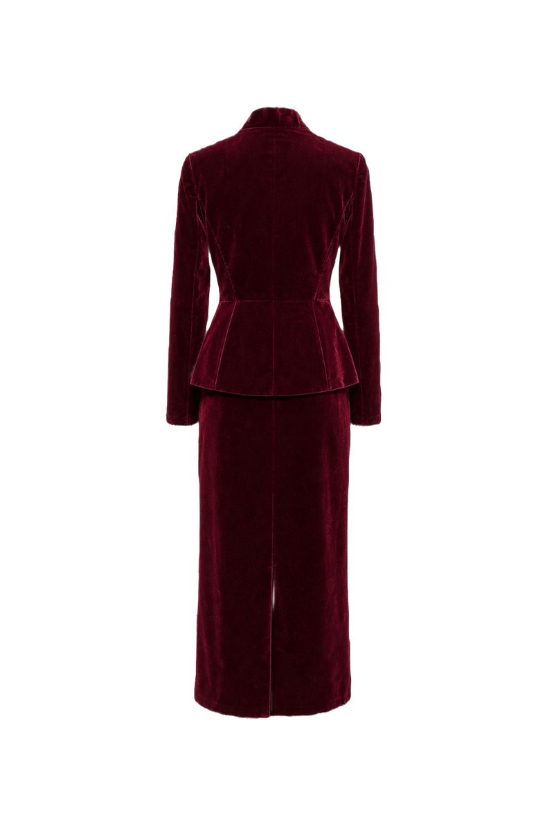 1980s Deep Burgundy Velvet Skirt Suit - Back View