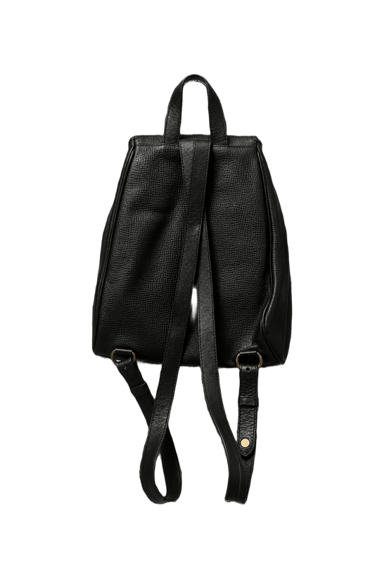 1970s Black Leather Backpack - Back View