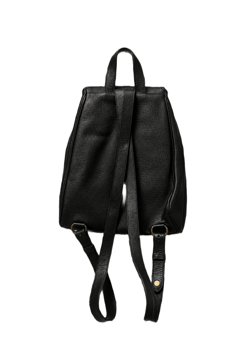 1970s Black Leather Backpack - Back View