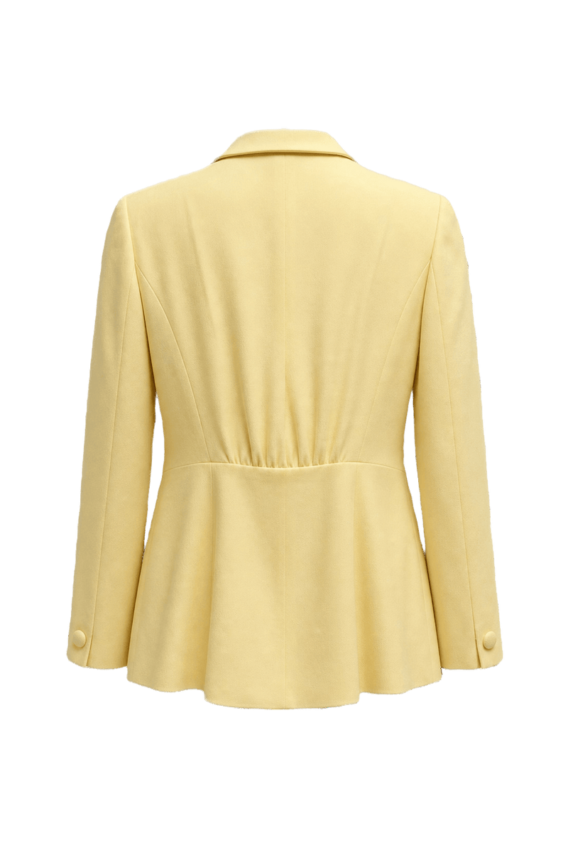 1980s Pale Yellow Wool Blend Blazer - Back View