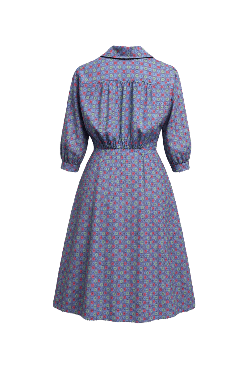 1950s Blue Cotton Dress - Back View