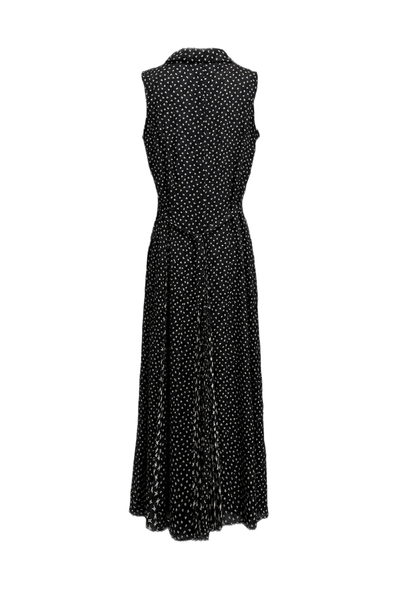 1990s Black White Polyester Midi Dress - Back View
