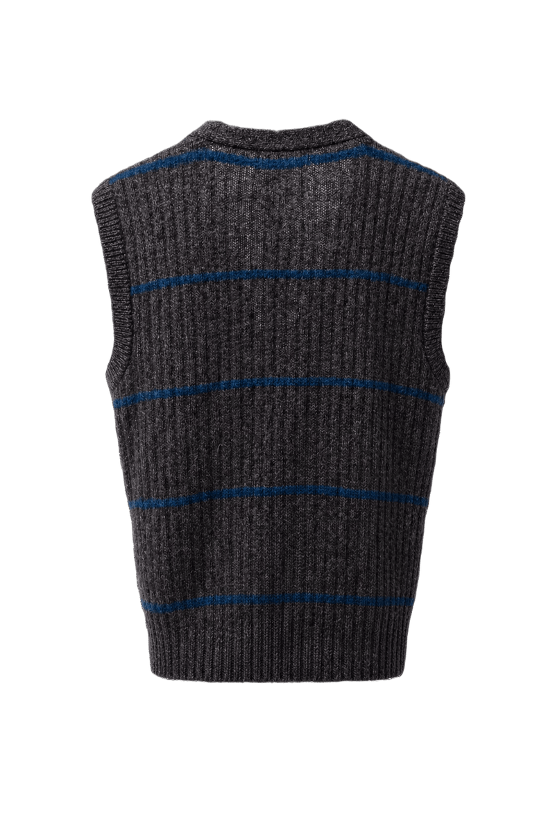 1970s Charcoal Grey Wool Blend Vest - Back View