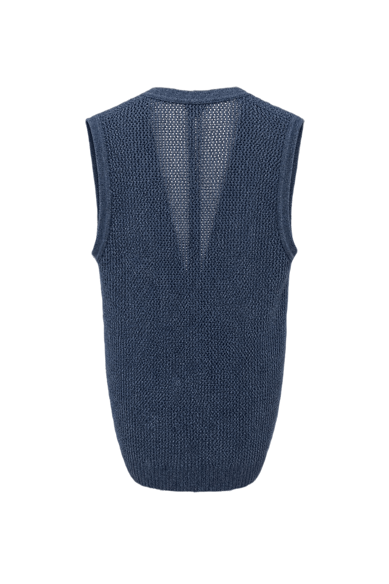 1970s Blue Cotton Blend Vest - Back View