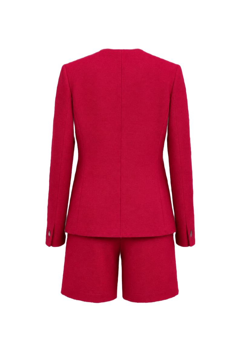 1980s Deep Red Wool Blend Jacket and Shorts Set - Back View
