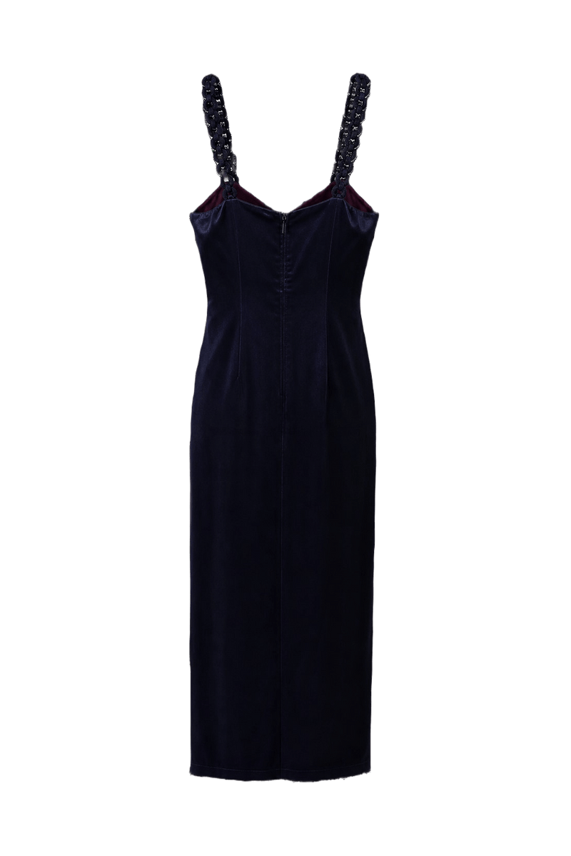 1990s Dark Navy Velvet Dress - Back View