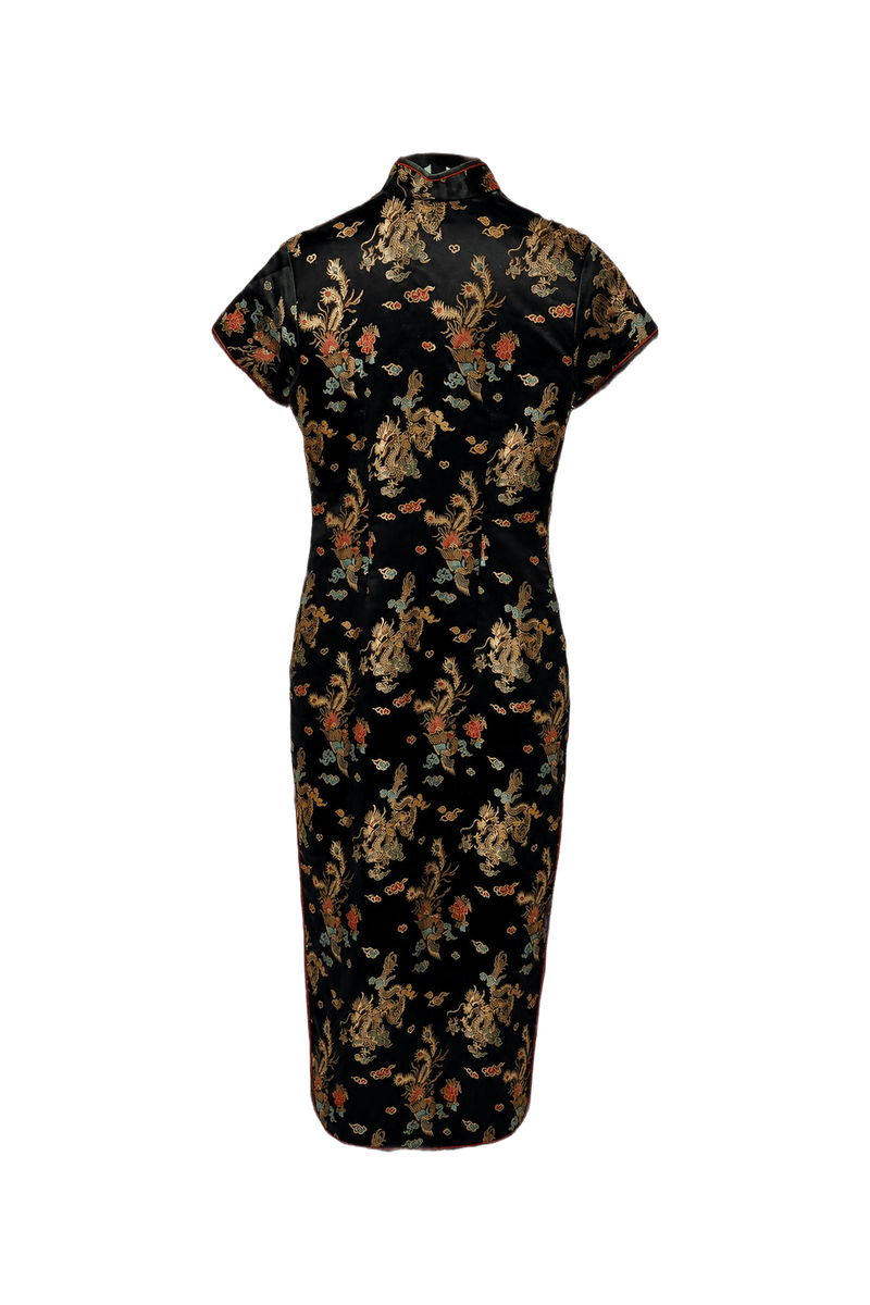 1970s Black Silk Cheongsam - Back View