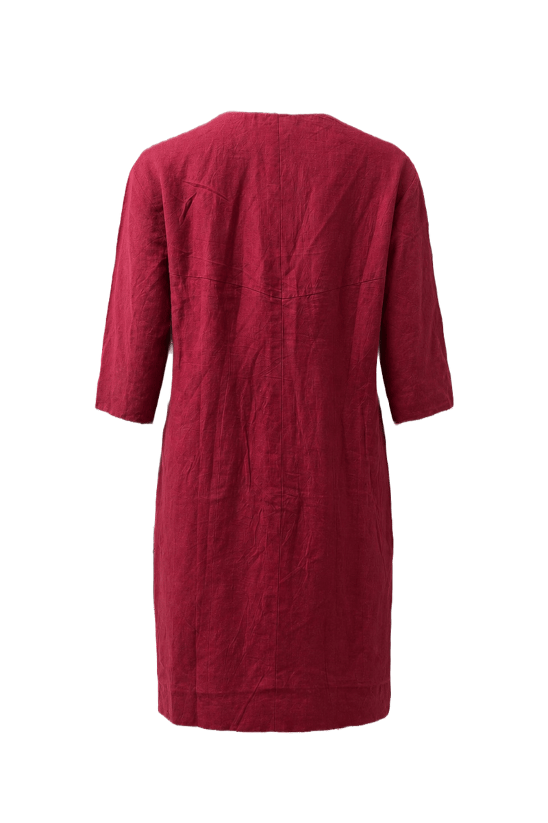 1980s Deep Cherry Red Linen Dress - Back View