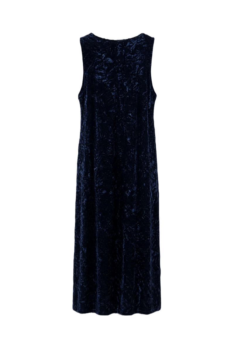 1990s Navy Blue Velvet Dress - Back View