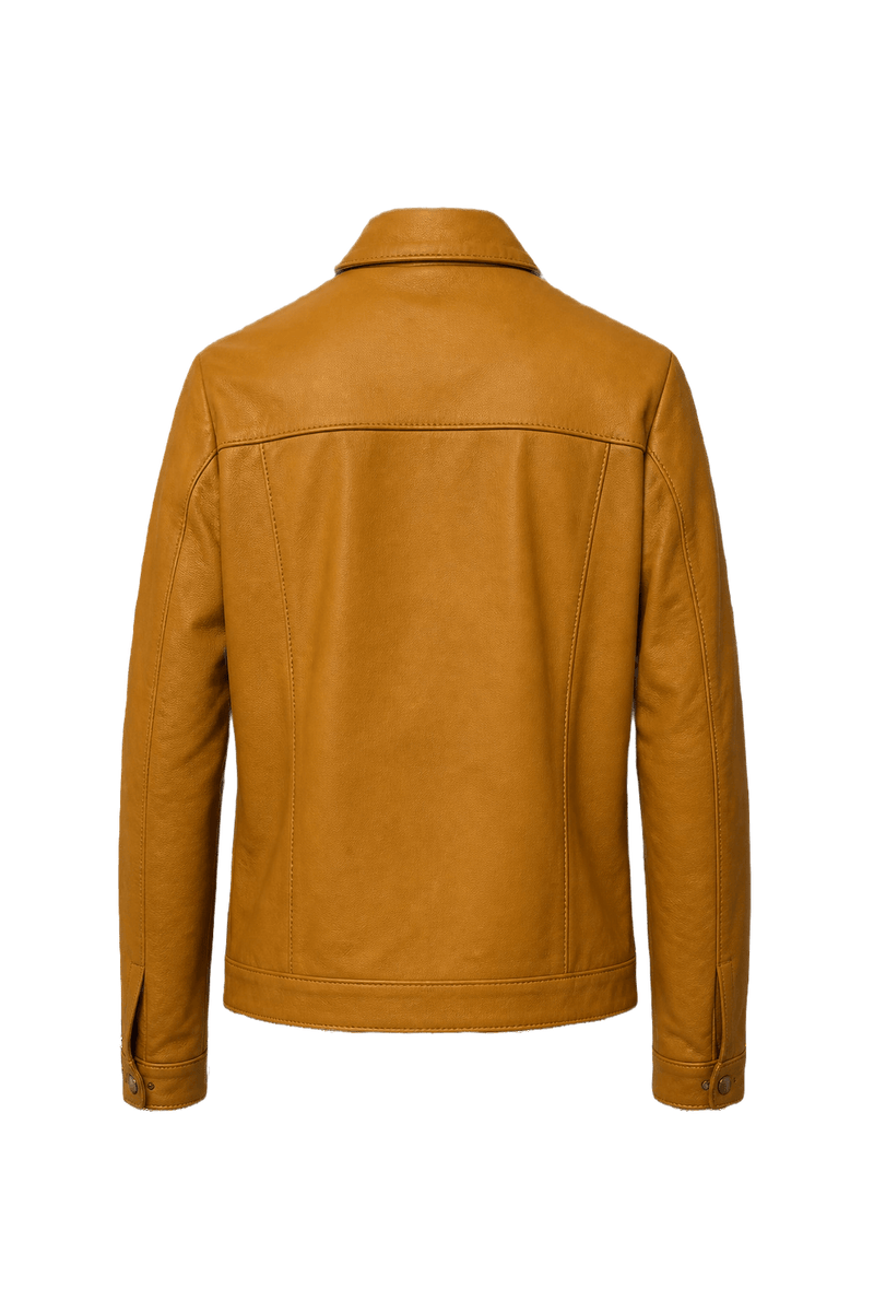1990s Mustard Yellow Leather Jacket - Back View
