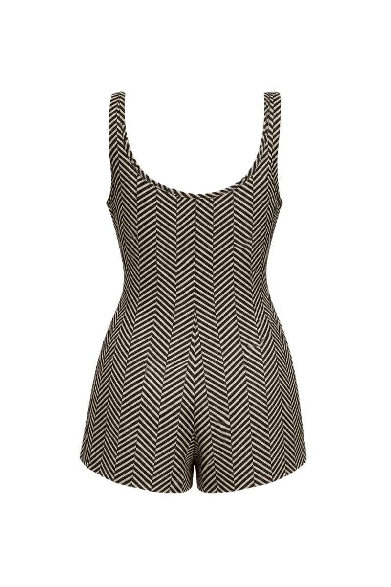 1960s Brown Synthetic Blend Romper - Back View