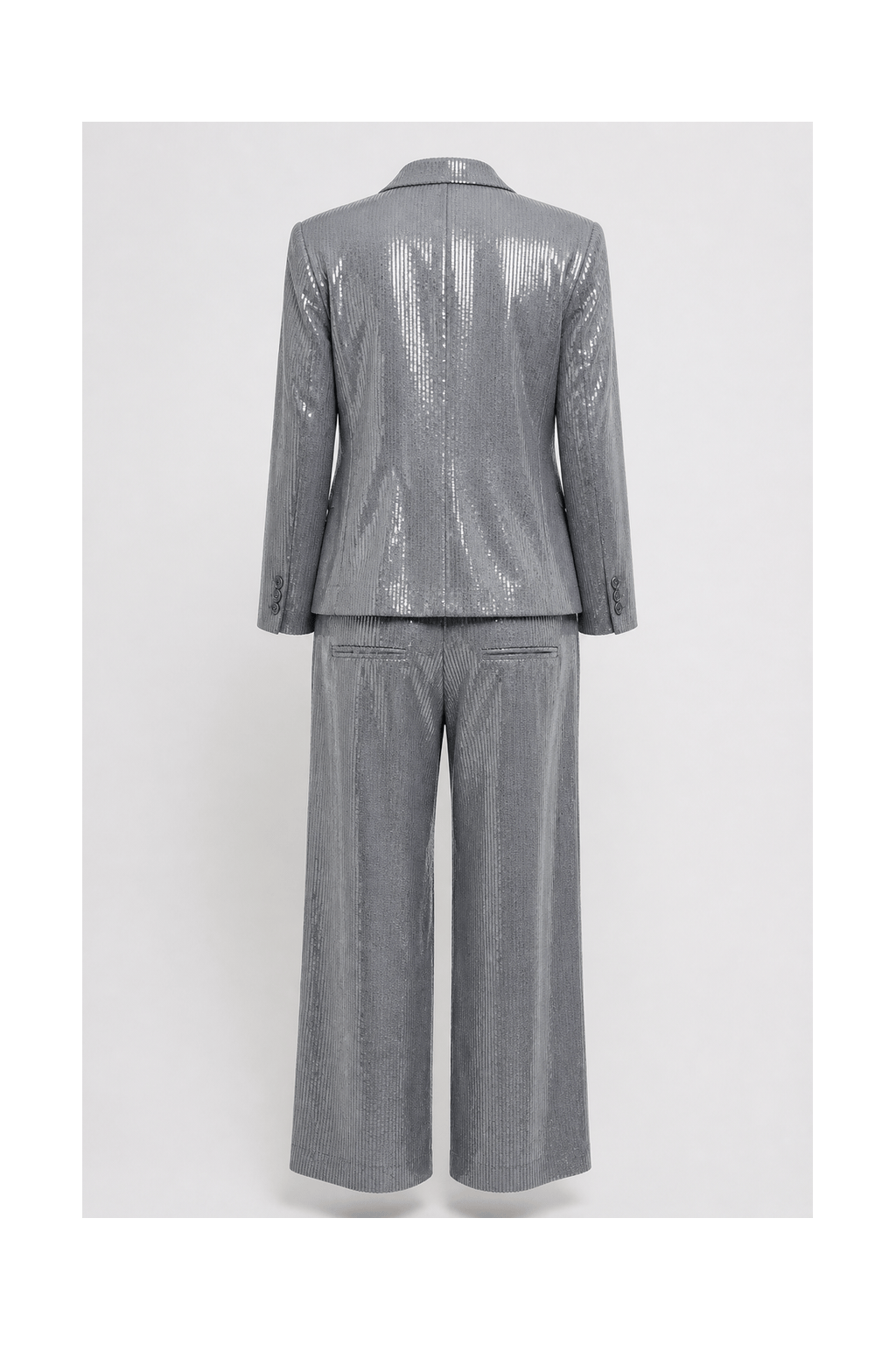 1990s Silver Polyester 2-piece Suit - Back View