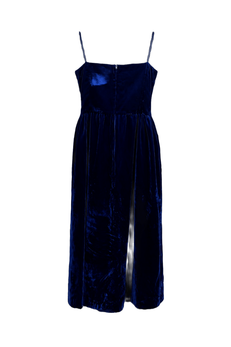 1980s Deep Blue Velvet Dress - Back View