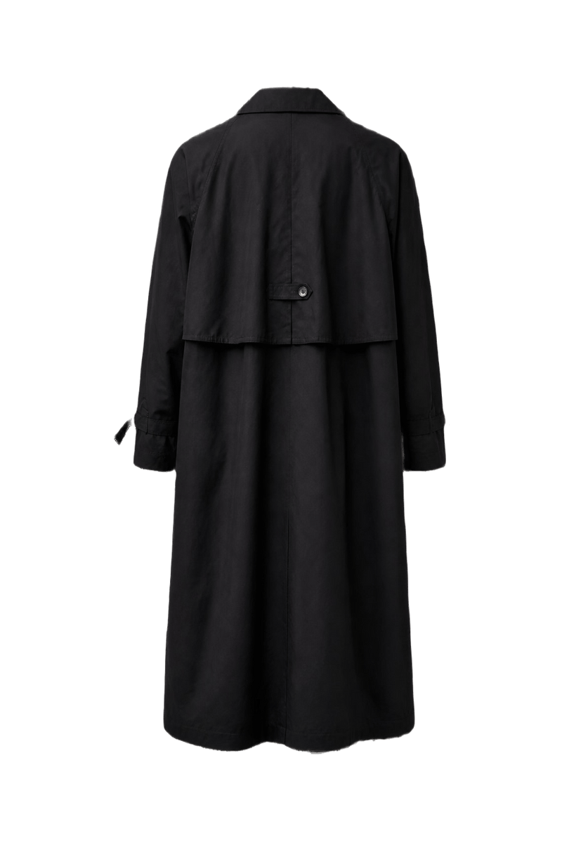 1980s Black Polyester Trench Coat - Back View