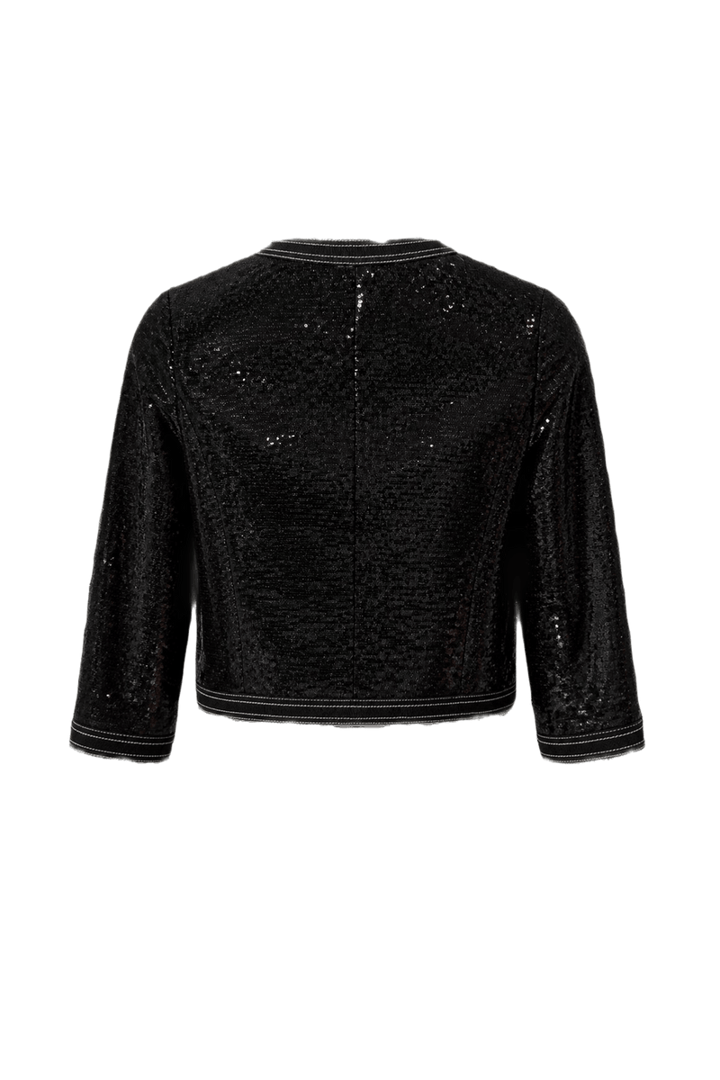 1990s Black Sequin Fabric Jacket - Back View
