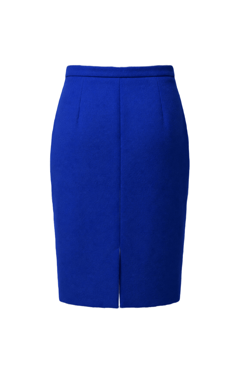 1970s Vivid Blue Wool Blend Skirt - Back View
