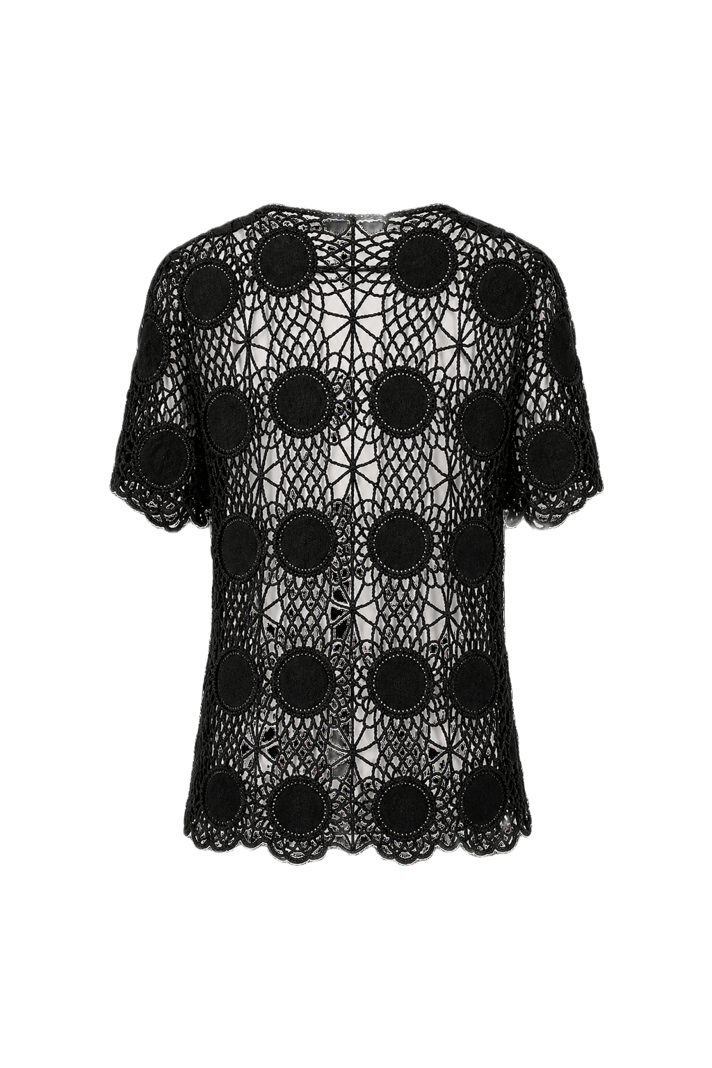 1970s Black Cotton Crochet Top - Back View
