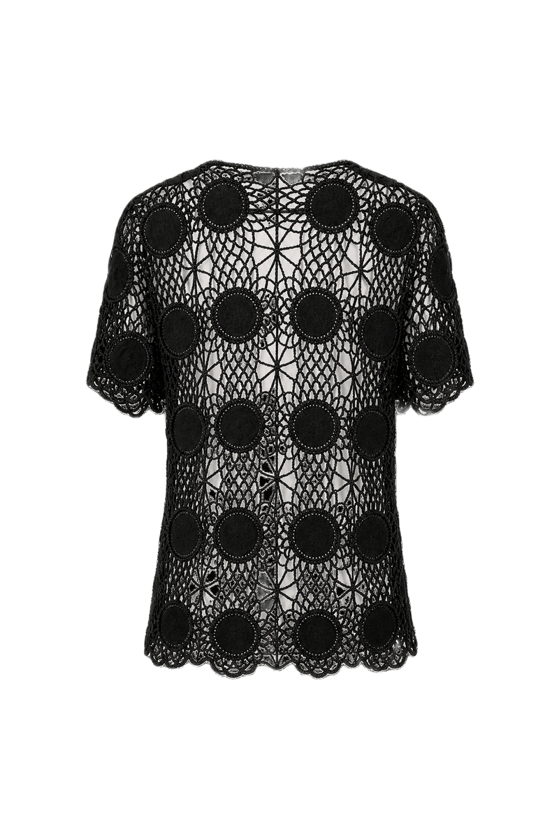 1970s Black Cotton Crochet Top - Back View