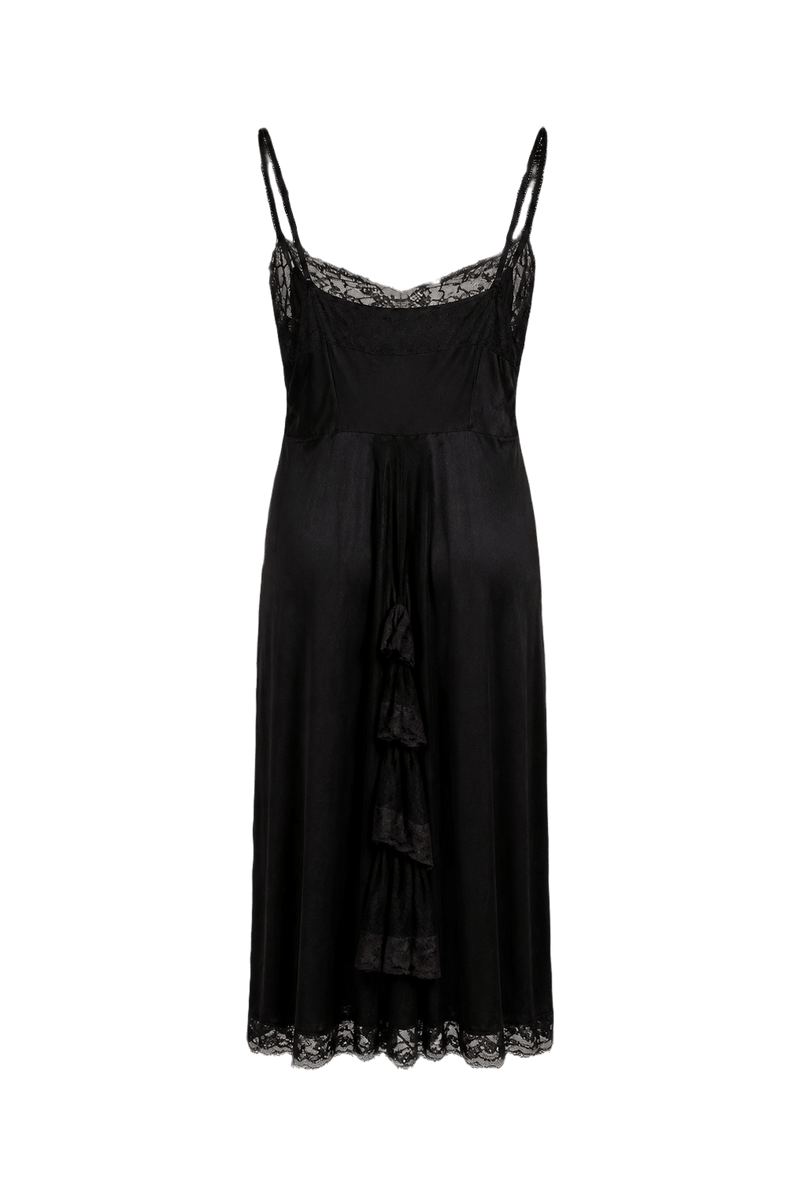 1960s Black Silk Slip Dress - Back View