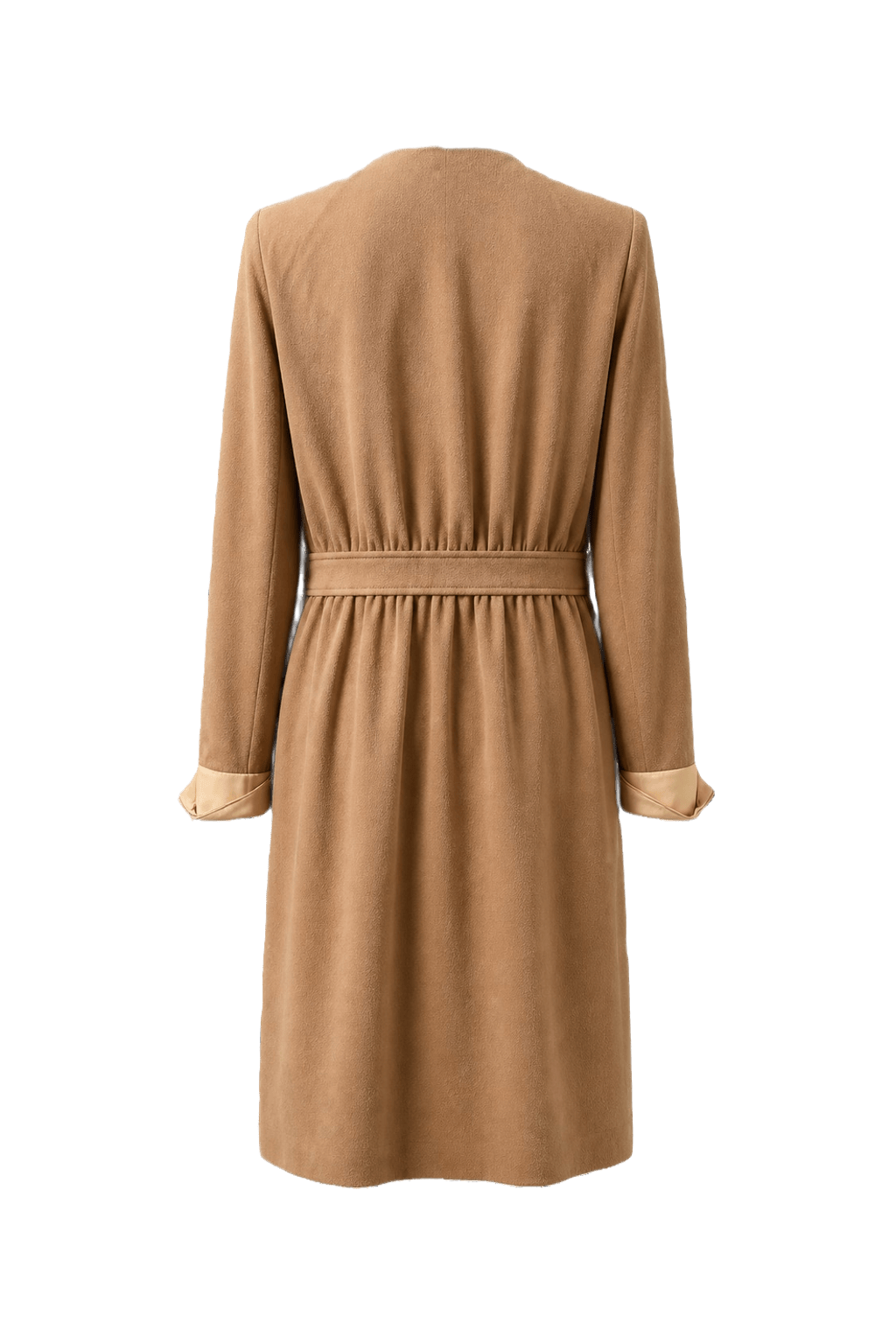 1980s Camel Wool Blend Dress - Back View