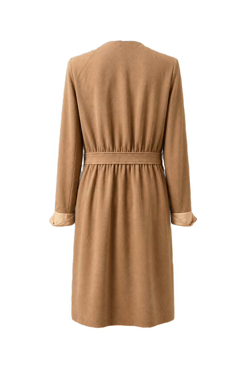 1980s Camel Wool Blend Dress - Back View