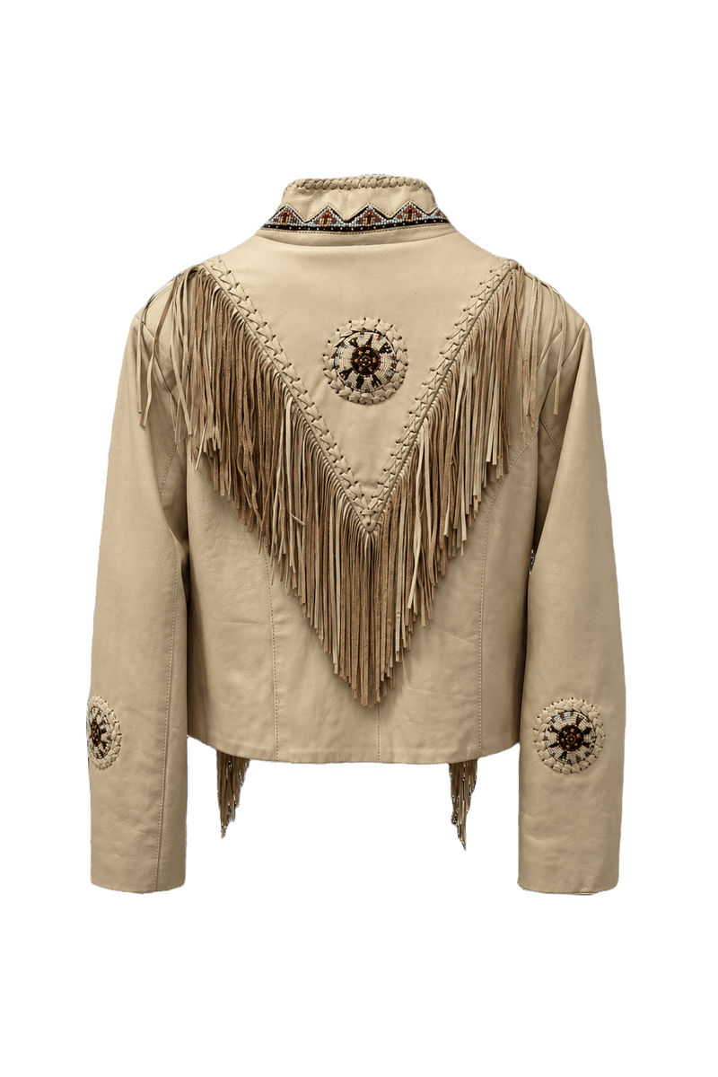 1970s Cream Leather Jacket - Back View