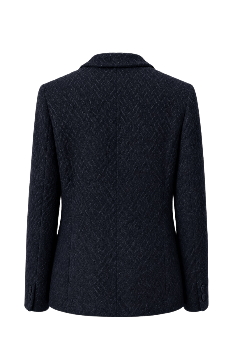 1970s Navy Blue Wool Blend Blazer - Back View