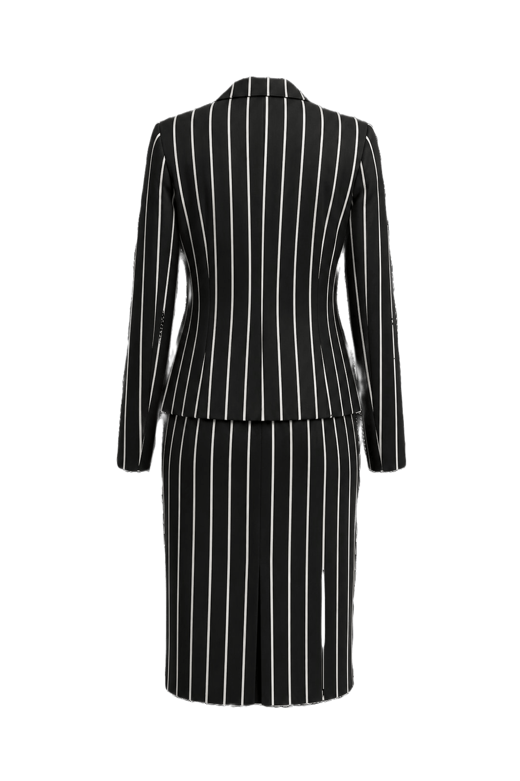 1990s Black and White Synthetic Blend Skirt Suit - Back View