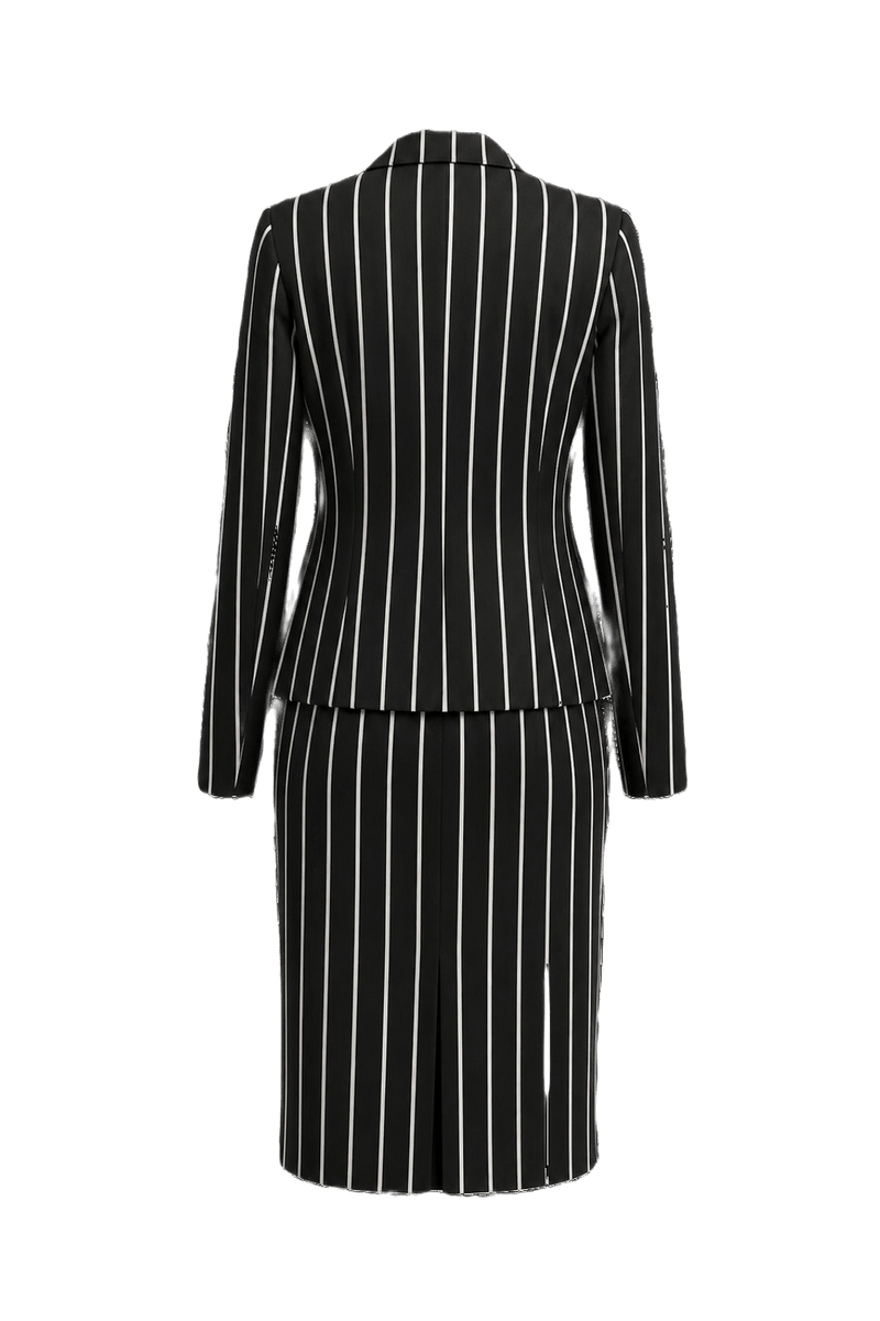 1990s Black and White Synthetic Blend Skirt Suit - Back View