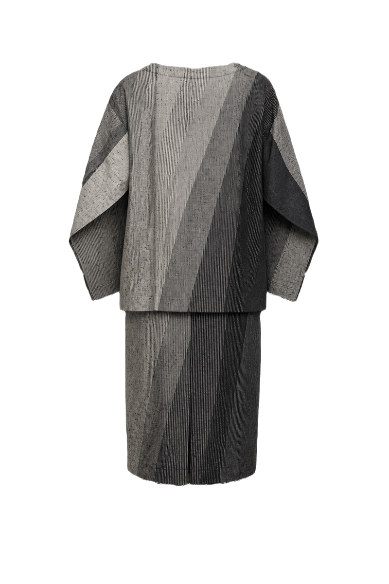 1990s Gray Cotton Blend Blouse and Skirt Set - Back View