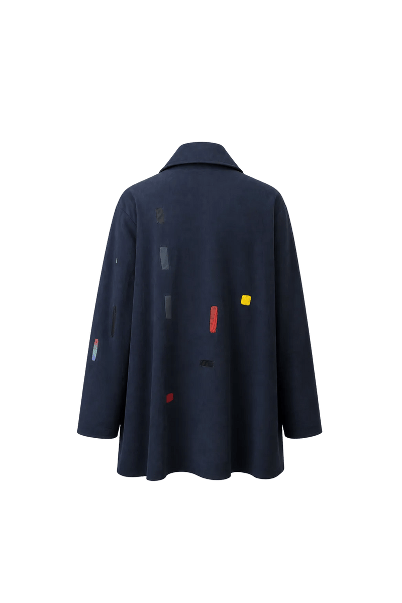 1970s Navy Blue Suede Jacket - Back View