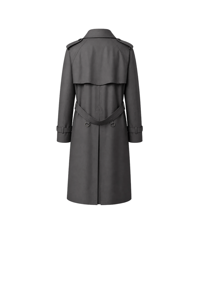 1980s Charcoal Grey Cotton Blend Trench Coat - Back View