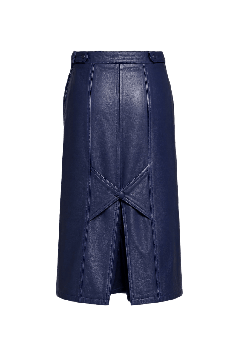 1980s Blue Leather Skirt - Back View